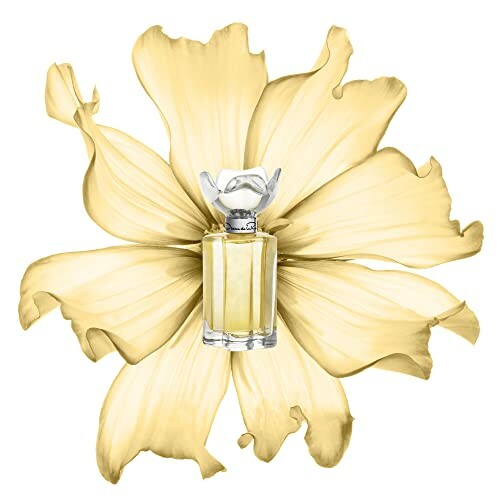 Perfume bottle with a yellow flower background