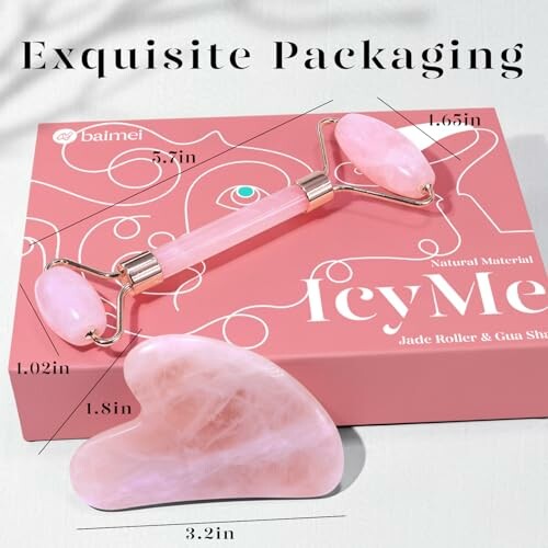 Pink jade roller and gua sha set with packaging