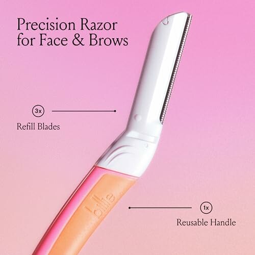 Precision razor with refill blades and reusable handle for face and brows.