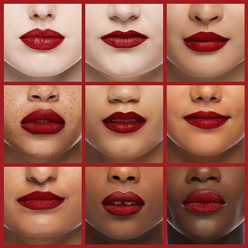 Grid of diverse skin tones wearing red lipstick.