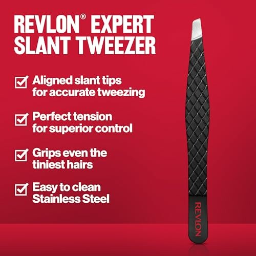 Revlon expert slant tweezer with features listed.