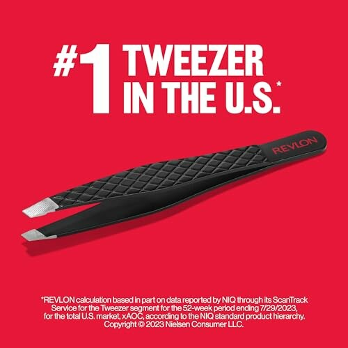 Revlon tweezers with promotional text about being number one in the U.S.