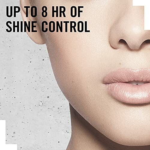 Close-up of lips and text about shine control