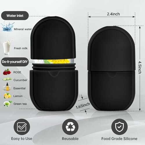 Black silicone ice cube mold with DIY options and dimensions