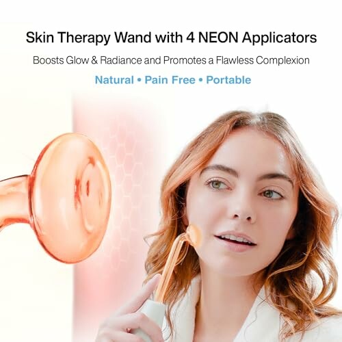 Woman using skin therapy wand with neon applicators