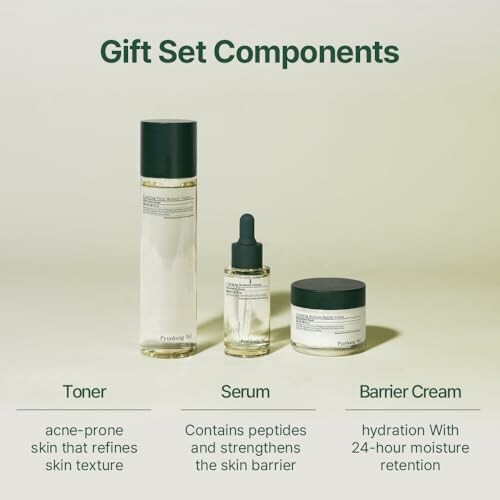 Skincare gift set with toner, serum, and barrier cream