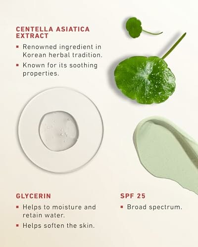 Skincare ingredients: Centella Asiatica, Glycerin, SPF 25