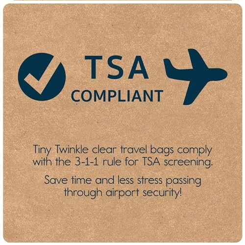 TSA compliant travel bag advertisement with 3-1-1 rule info.