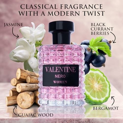 URBAN COLLECTION Valentine Women perfume with jasmine, black currant berries, bergamot, and guaiac wood.