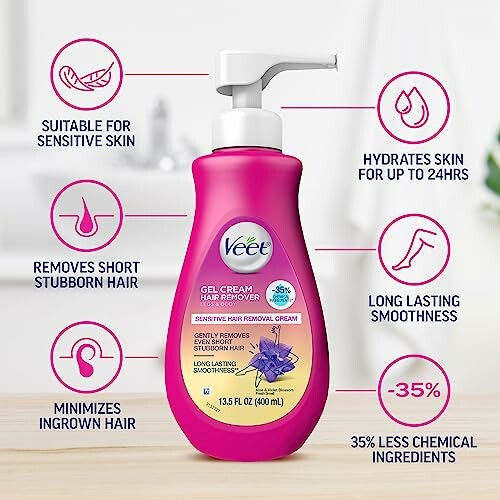 Veet gel cream hair remover bottle with product features