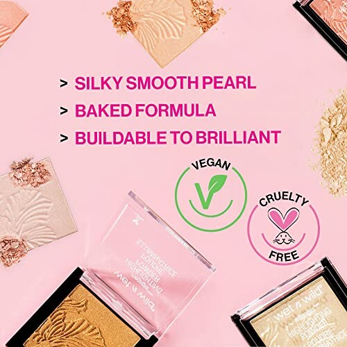 Vegan and cruelty-free makeup with silky smooth pearl, baked formula, buildable to brilliant.