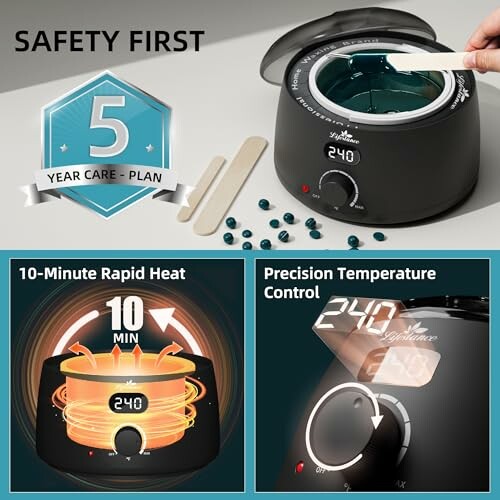 Wax warmer with safety plan, rapid heat, and temperature control.