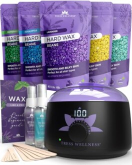 Tress Wellness waxing kit with hard wax beans and accessories.