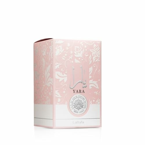 Pink Yara perfume box with floral design