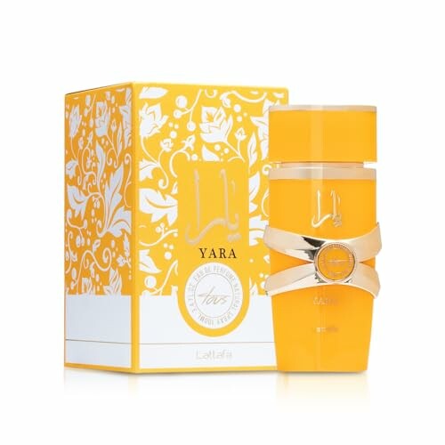 Yellow perfume bottle with matching decorative box